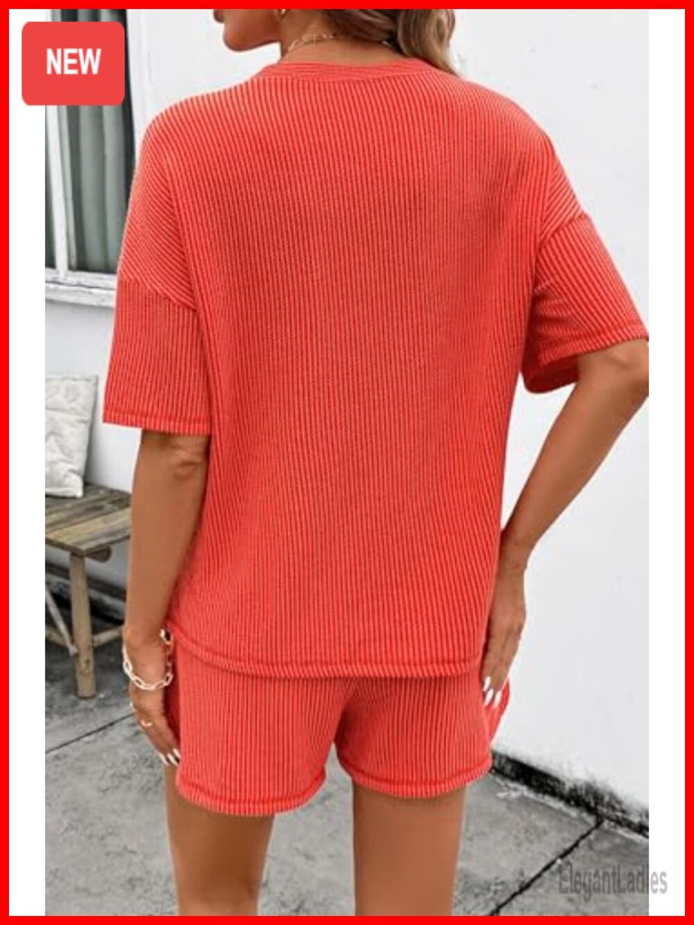 2 Piece Lounge Set - Short Sleeve Top with High Waisted Shorts and Pockets - Picture 5 of 7